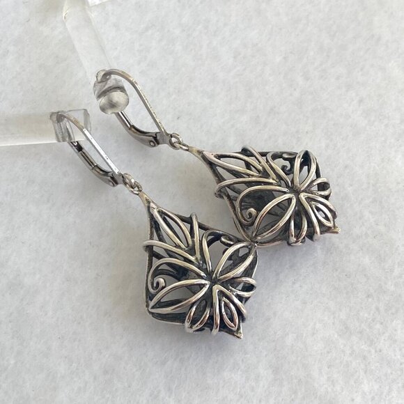 Sterling Silver 925 CFJ Filigree Openwork Scrollwork Leverback Dangle Earrings - Picture 2 of 16